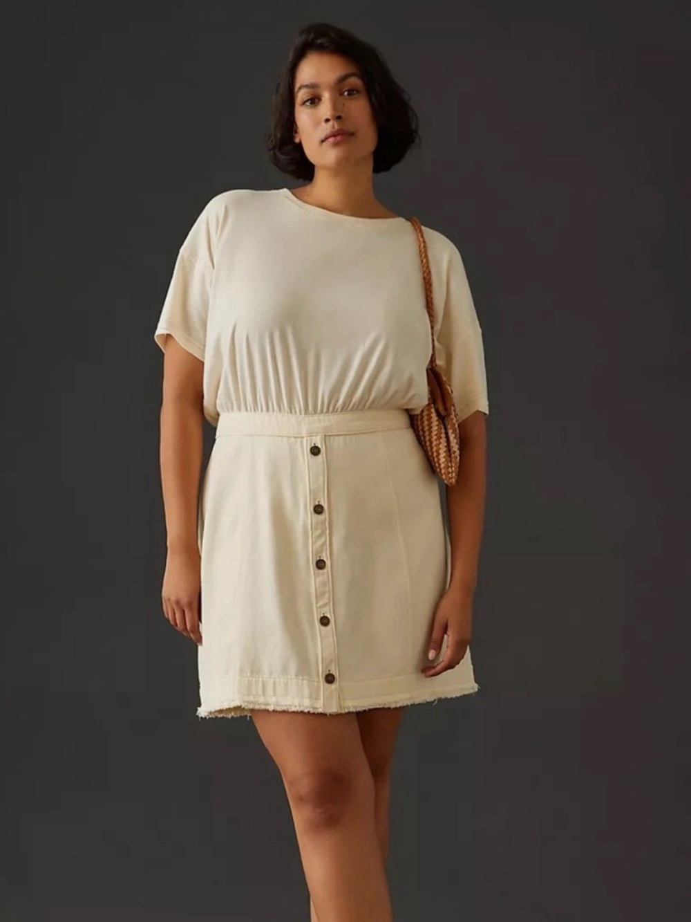 Anthropologie Pilcro Cream Denim Skirt & knit Tee Twofer Mini Dress sz 8 Petite
